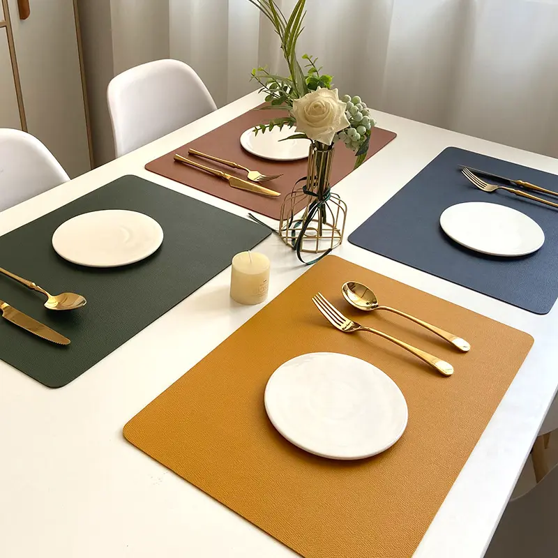 Nordic Style Tableware Pad Placemat Table Mat PU Leather Heat Insulation Non-Slip Double-layer Placemats Disc Coaster Placemat