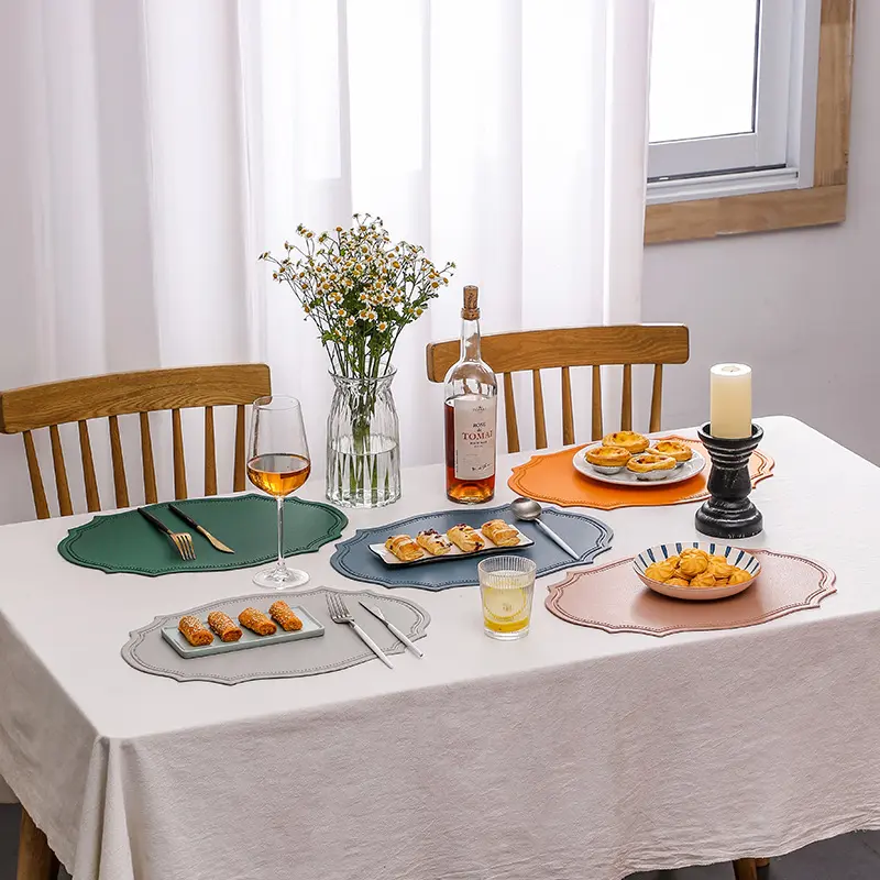 Leather Placemat Tableware Pad Irregular Retro Table Mat Heat Insulation Waterproof and Oil-proof Home Dining PVC Plate Mat