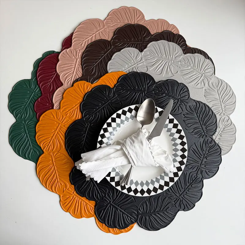 Turtle Back Leaf PVC Dining Table Placemat Insulation Waterproof Pad Table Mat Oil Pressure Flower Plate Mat Home Decoration