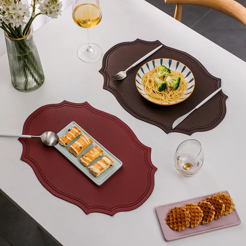 Leather Placemat Tableware Pad Irregular Retro Table Mat Heat Insulation Waterproof and Oil-proof Home Dining PVC Plate Mat