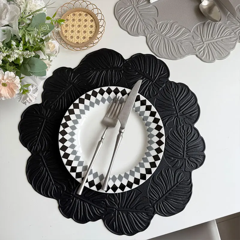 Turtle Back Leaf PVC Dining Table Placemat Insulation Waterproof Pad Table Mat Oil Pressure Flower Plate Mat Home Decoration