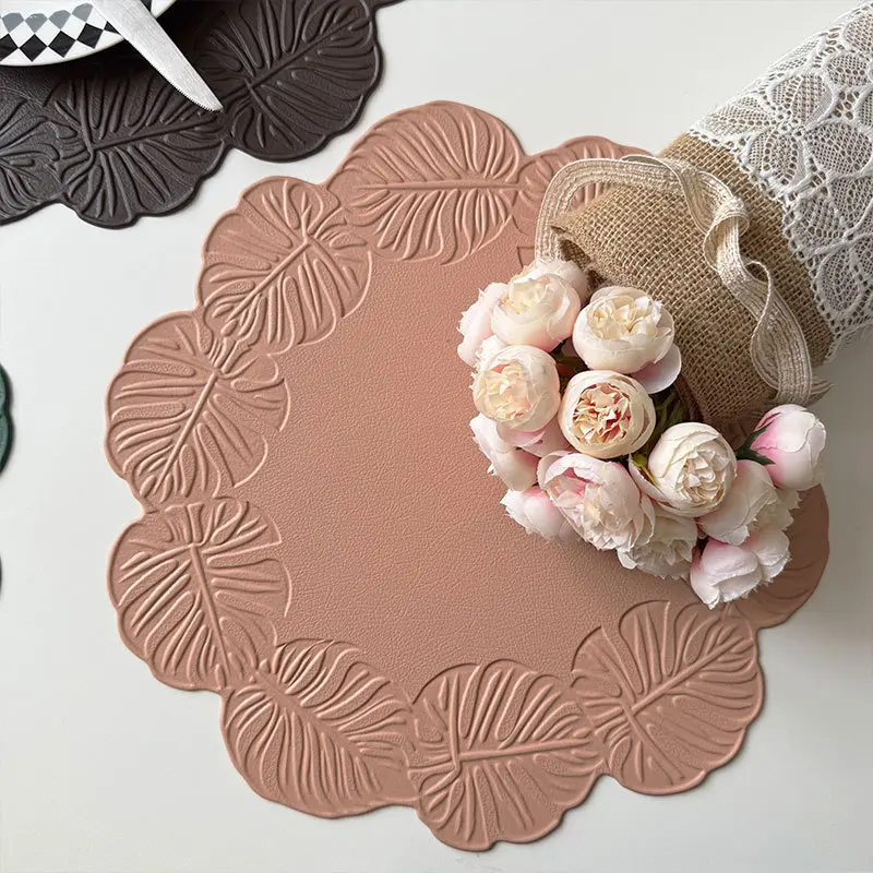 Turtle Back Leaf PVC Dining Table Placemat Insulation Waterproof Pad Table Mat Oil Pressure Flower Plate Mat Home Decoration