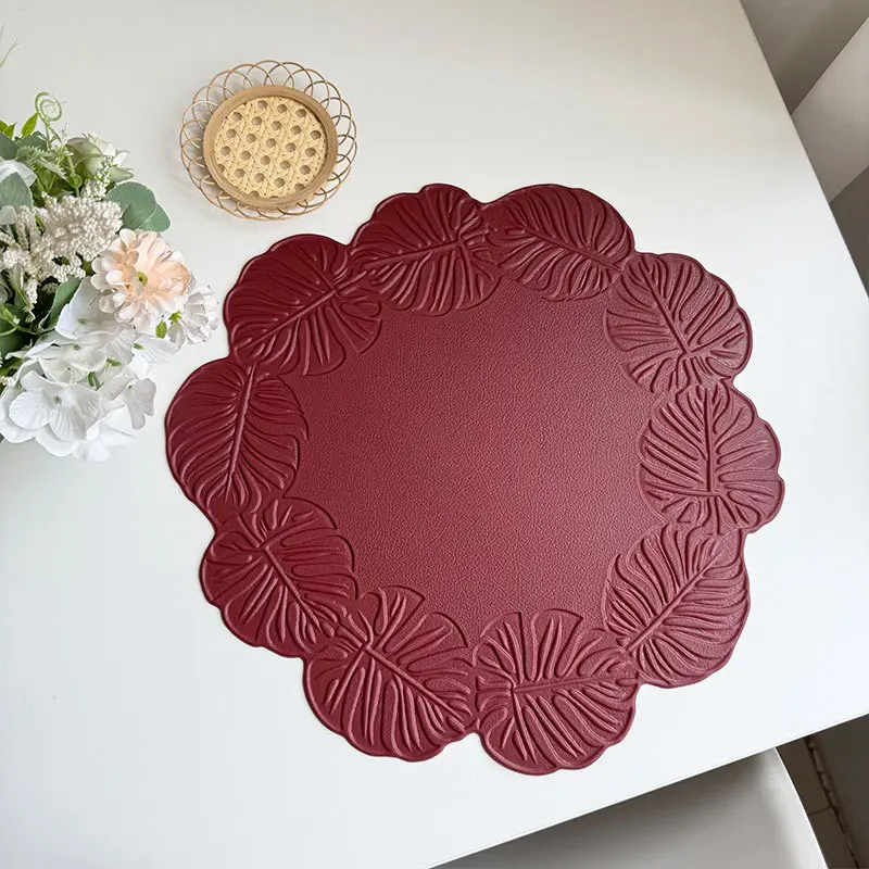 Turtle Back Leaf PVC Dining Table Placemat Insulation Waterproof Pad Table Mat Oil Pressure Flower Plate Mat Home Decoration