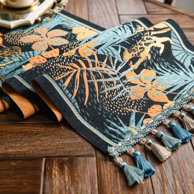 Nordic Luxury Jacquard Table Runner Tasseled Polyester Table Cover Table Runner Decoration For Festival Event Home Decoration