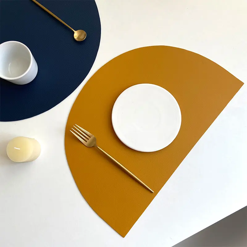 PU Leather Placemat for Table Insulation Pads Tableware Waterproof Oil-proof Semicircle Table Mats Home Decoration Kitchen Tool