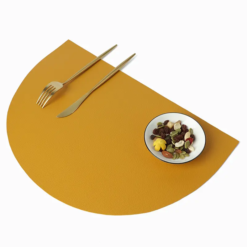 PU Leather Placemat for Table Insulation Pads Tableware Waterproof Oil-proof Semicircle Table Mats Home Decoration Kitchen Tool