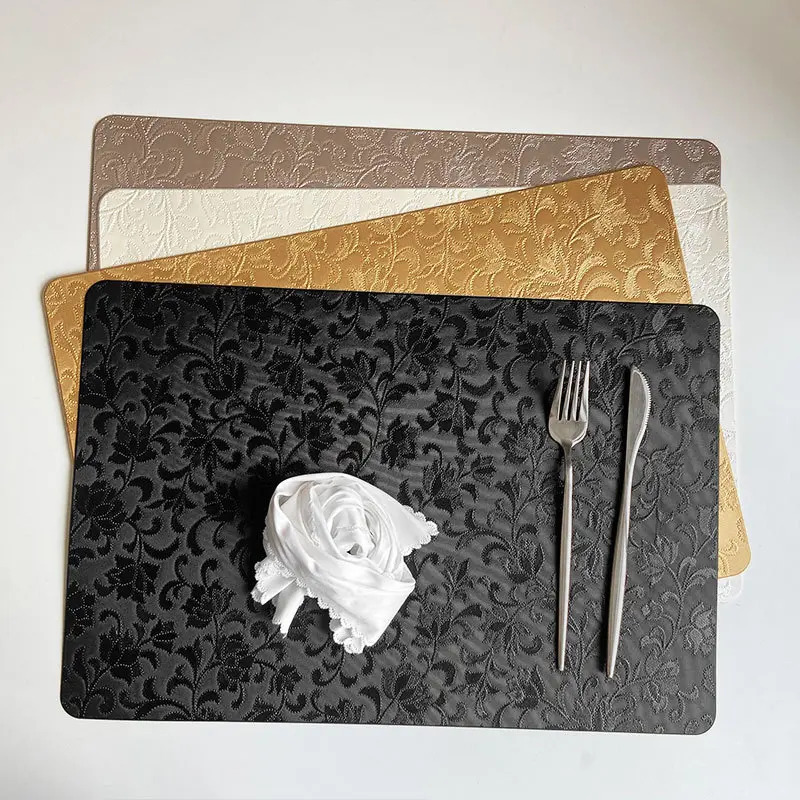 Chinese Retro Embossed Imitation Leather Placemat Rectangle Table Mat for Dining Table Plate Mat Embroidered Home Tableware Pad