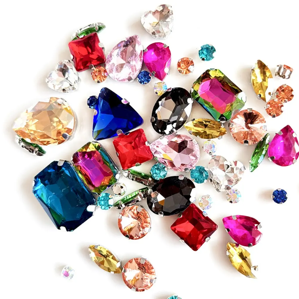 50pcs/Set Mixed Shape Crystal Glass Beads Claw Rhinestone Hand Sew On Stone Diamond for Dress Bag Shoes Jewelry Making DIY Craft