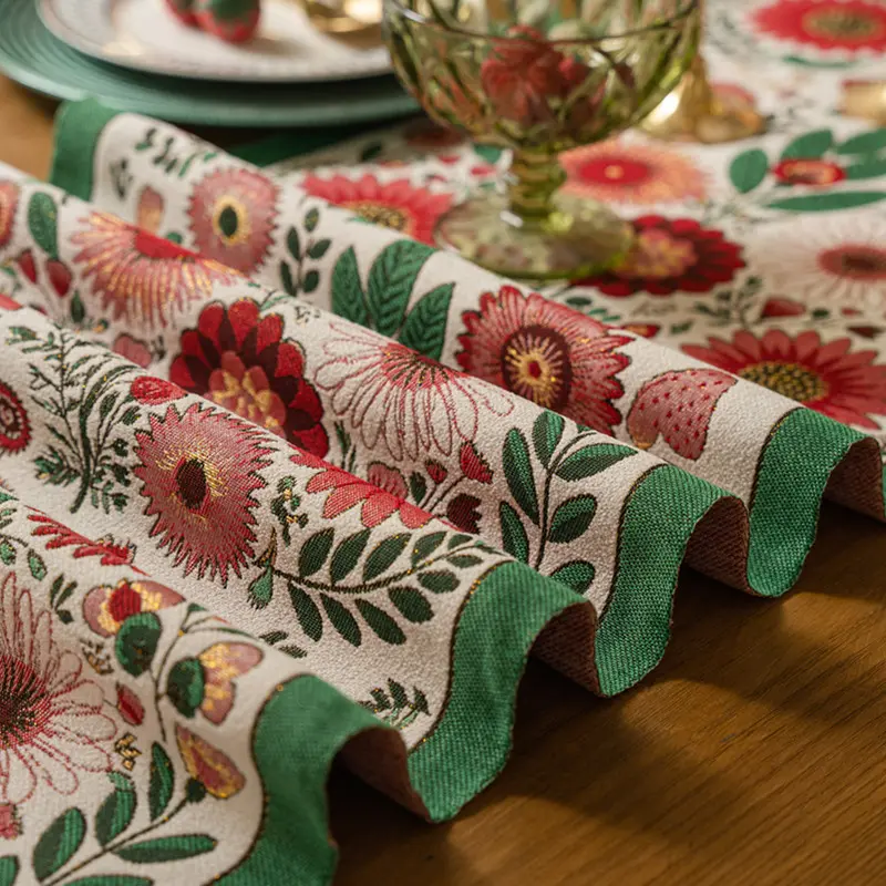 Retro Jacquard Table Runner with Tassels Sunflower Embroidery Table Setting Ethnic Style Dining Kitchen Decoration Table Runners