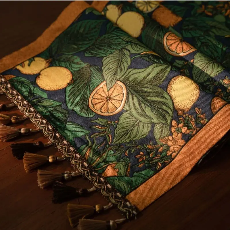 Retro Jacquard Table Runner with Tassels Sunflower Embroidery Table Setting Ethnic Style Dining Kitchen Decoration Table Runners