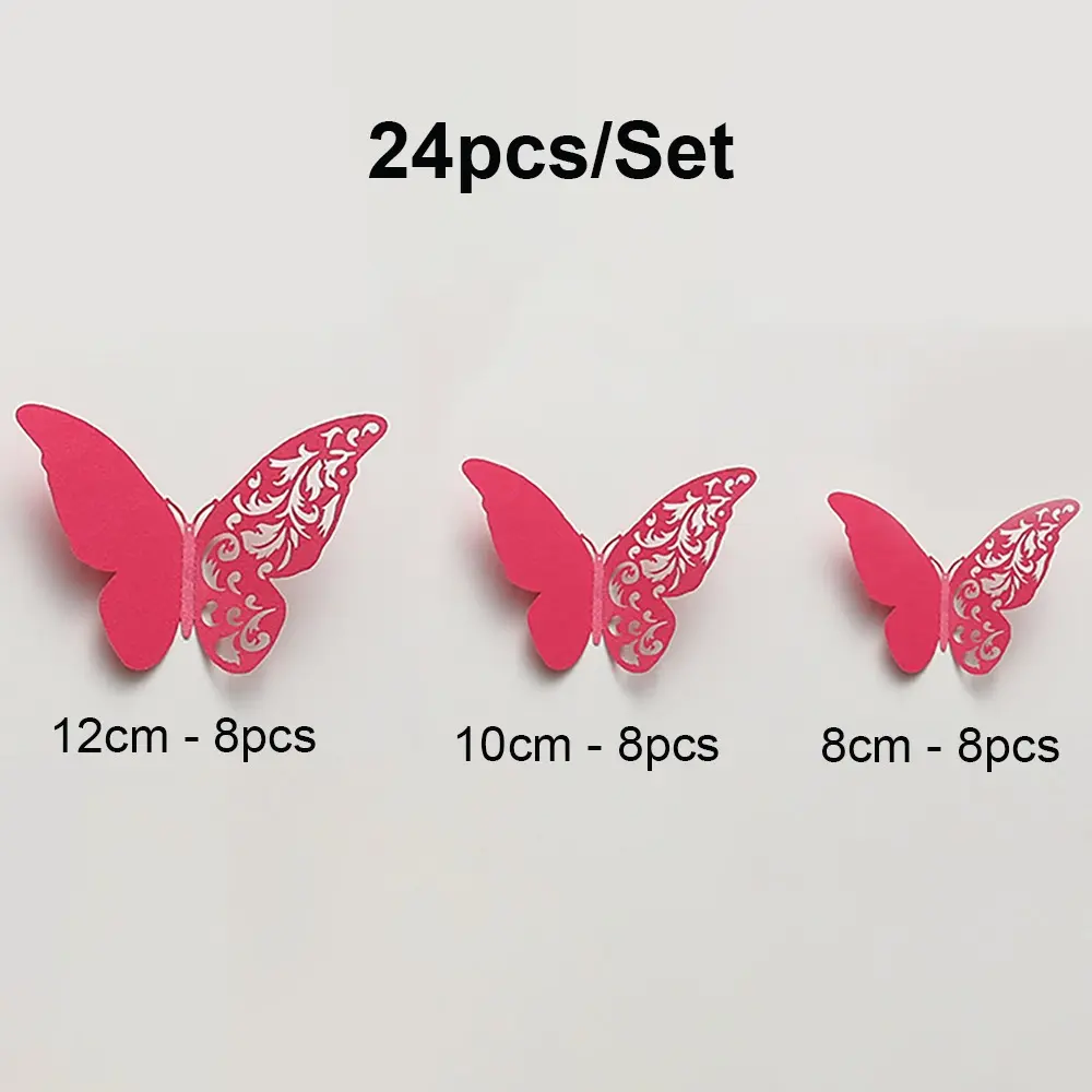 24pcs/Set Colorful Butterfly Wall Stickers 3D Butterflies Decal for Crafts DIY Living Room Wall Home Wedding Birthday Decoration