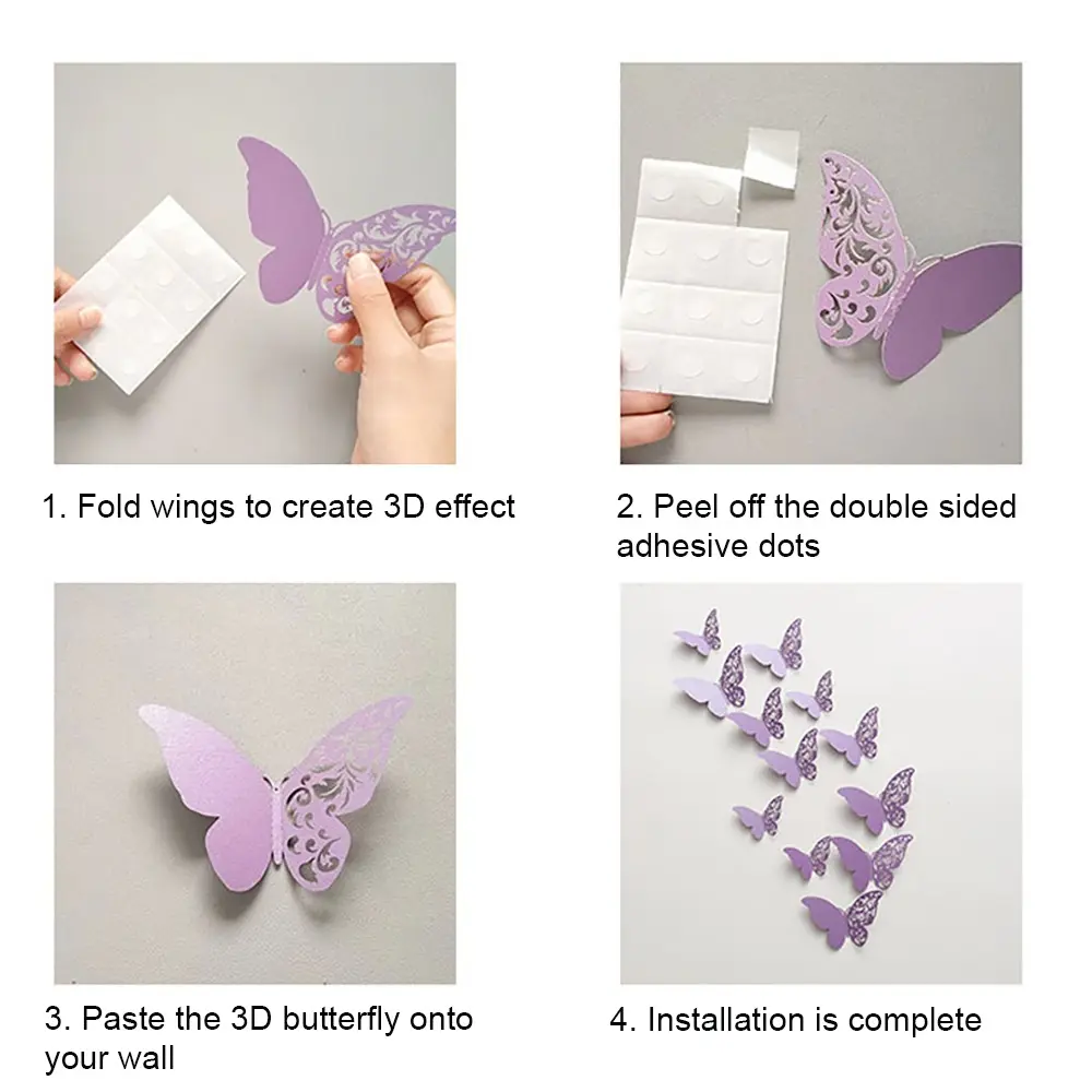 24pcs/Set Colorful Butterfly Wall Stickers 3D Butterflies Decal for Crafts DIY Living Room Wall Home Wedding Birthday Decoration