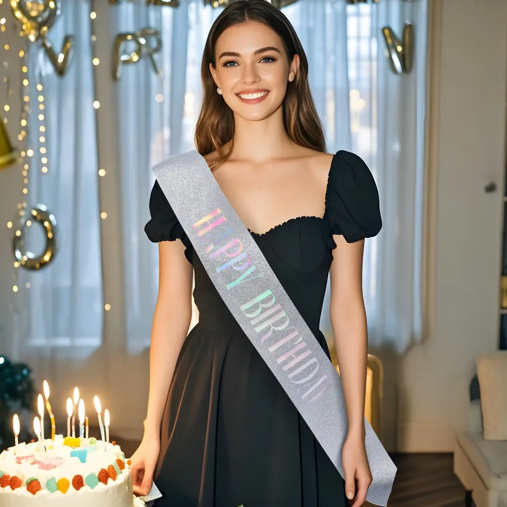 Glitter Happy Birthday Sash Gifts for Girls Women 16th 18th 20th 21st 30th 40th 50th Happy Birthday Party Decoration Supplies