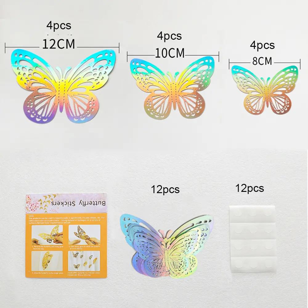 24pcs/Set 3D Butterfly Wall Stickers Colorful Butterflies for Crafts DIY Removable Decals for Living Room Wall Home Decorations