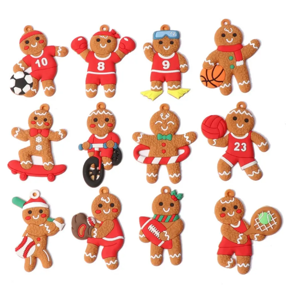 12pcs/Set Gingerbread Man Ornaments Assorted Plastic Gingerbread Figurines Ornaments for Xmas Christmas Tree Hanging Decorations