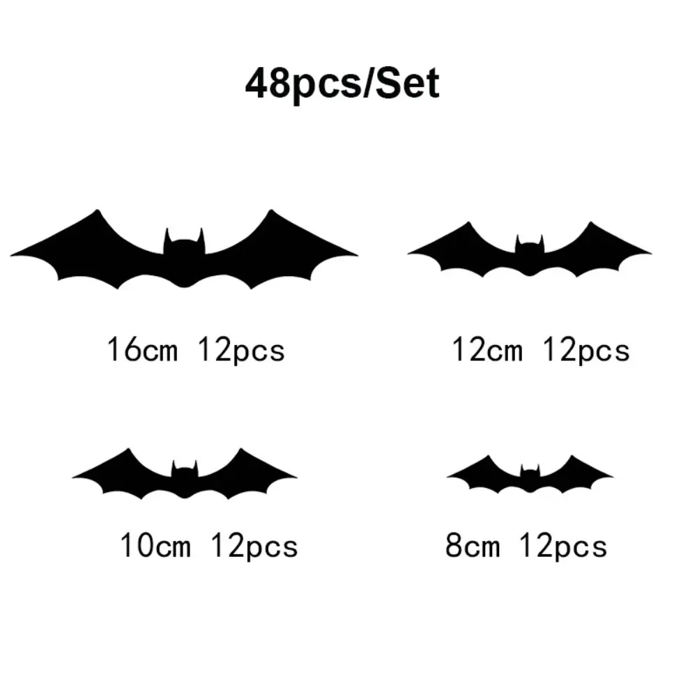 48pcs/Set Halloween Bat Wall Stickers 3D Black Scary Bat Stickers Decals Crafts DIY for Home Indoor Outdoor Party Decorations