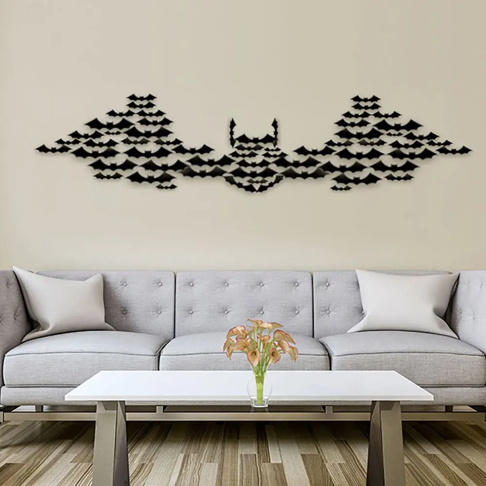 48pcs/Set Halloween Bat Wall Stickers 3D Black Scary Bat Stickers Decals Crafts DIY for Home Indoor Outdoor Party Decorations