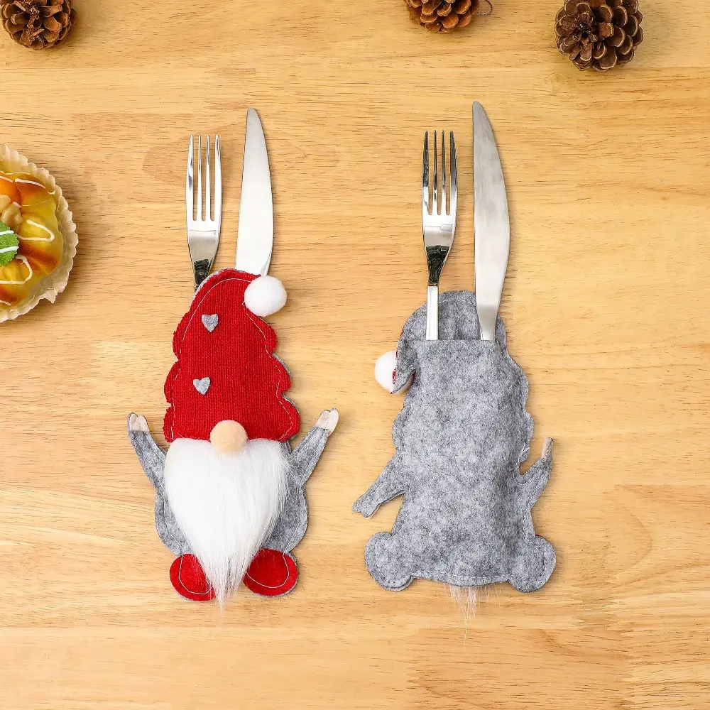 Christmas Cutlery Holder Faceless Old Man Fork Knife Cutlery Bags Xmas Tableware Covers for Christmas Home Kitchen Decorations