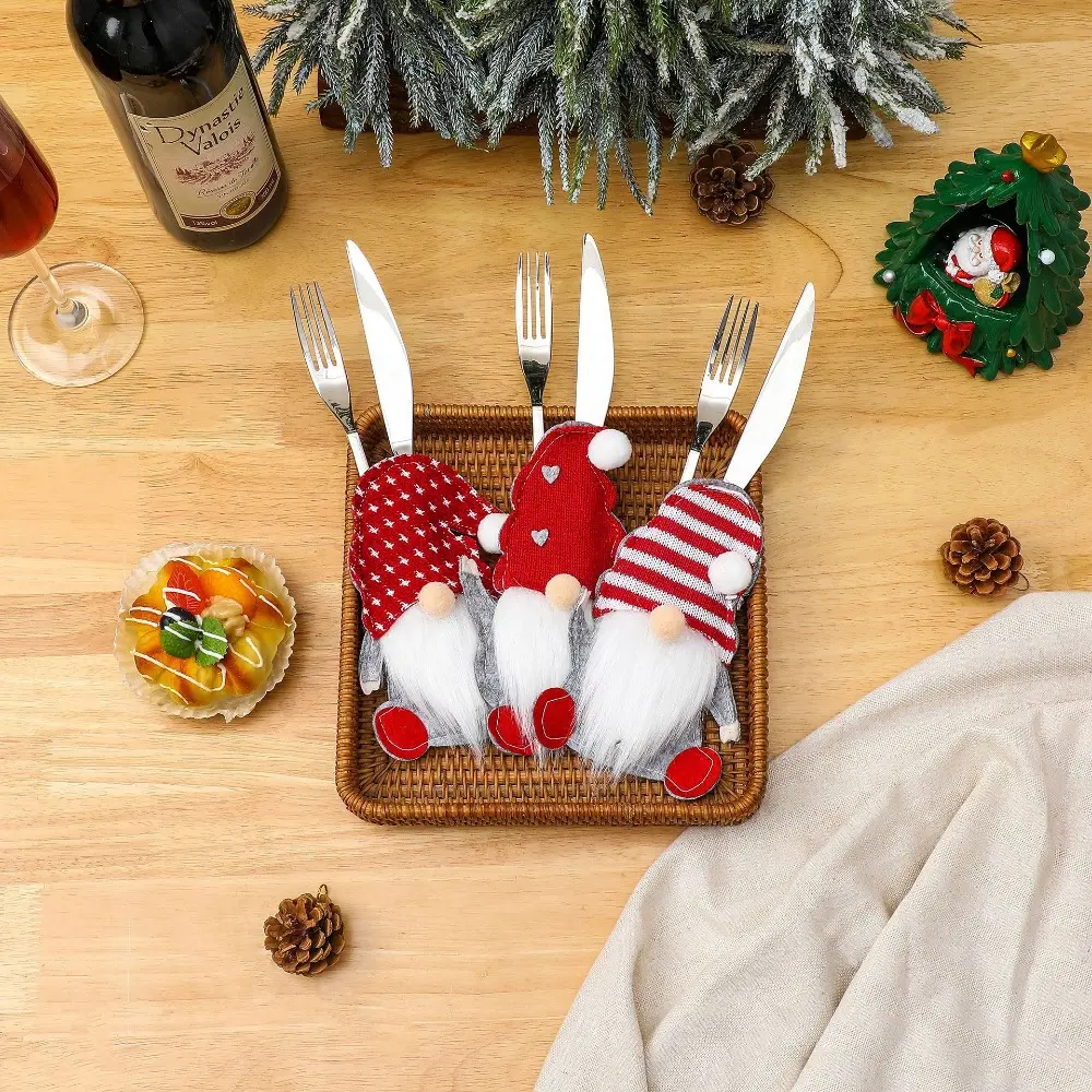 Christmas Cutlery Holder Faceless Old Man Fork Knife Cutlery Bags Xmas Tableware Covers for Christmas Home Kitchen Decorations
