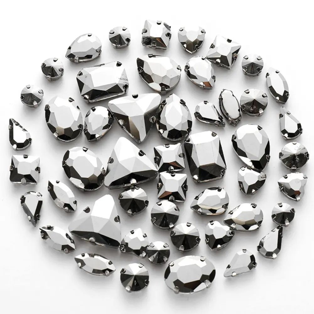 50pcs/Set Mix Shape Crystal Glass Beads Silver Claw Rhinestone Hand Sew On Diamond for Dress Bags Shoes Jewelry Making DIY Craft