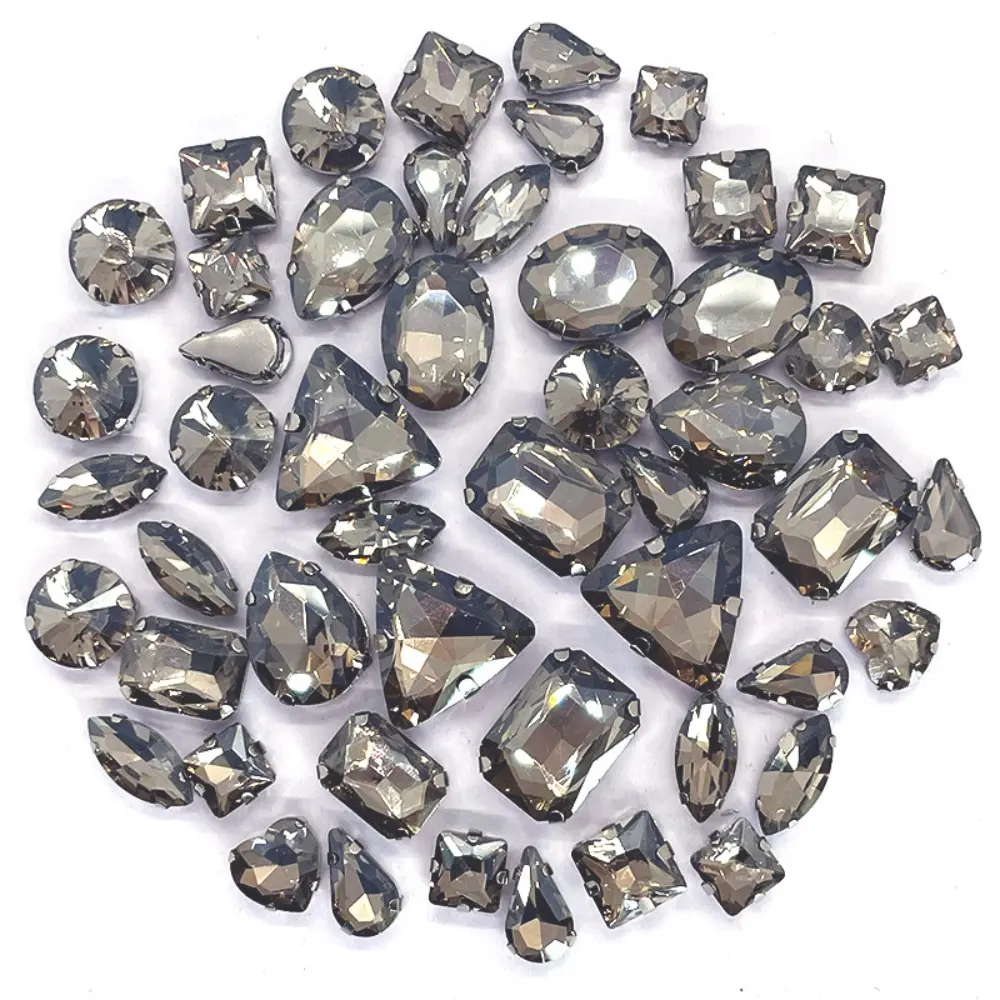 50pcs/Set Mix Shape Crystal Glass Beads Silver Claw Rhinestone Hand Sew On Diamond for Dress Bags Shoes Jewelry Making DIY Craft