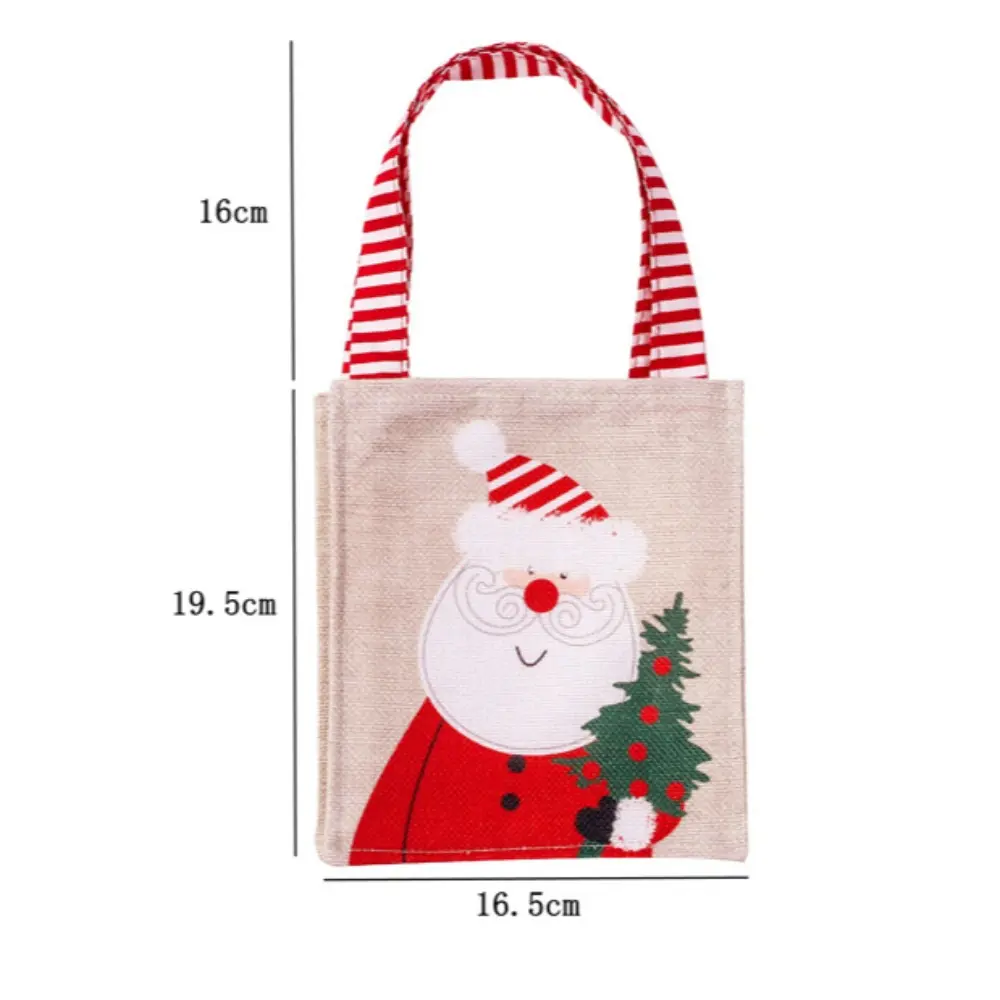 Christmas Burlap Tote Bag Reusable Treat Bags Santa Claus Snowman Xmas Linen Gifts Bags with Handle for Christmas Holiday Party