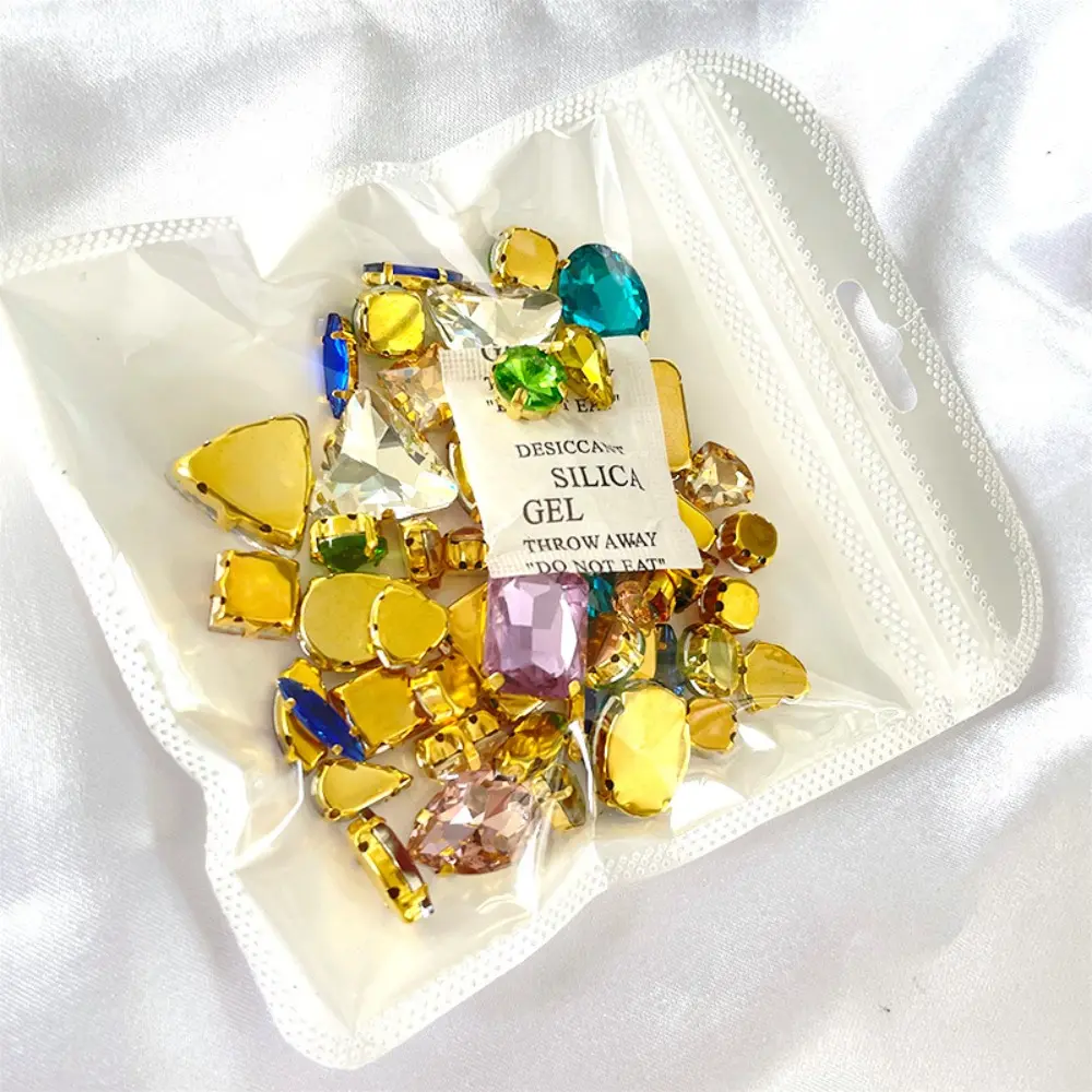 50pcs/Set Mix Shape Crystal Glass Beads Silver Claw Rhinestone Hand Sew On Diamond for Dress Bags Shoes Jewelry Making DIY Craft