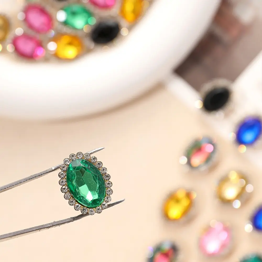 50pcs/set Mixed Colors Sew on Rhinestones Egg Shaped Crystals Glass Flatback Claw Rhinestones for DIY Jewelry Clothes Shoes Bags