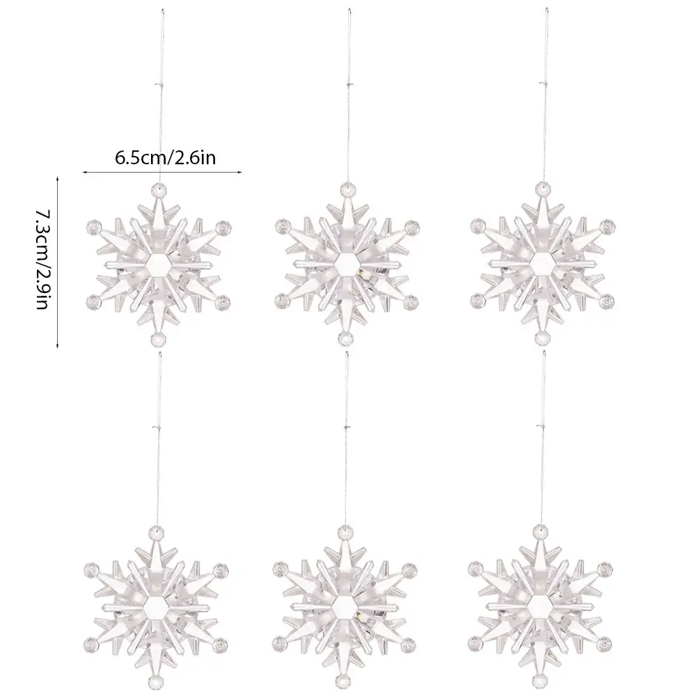 6pcs Christmas Crystal Snowflake Ornament Acrylic Transparent Snowflake for Xmas Tree Hanging Christmas Party Holiday Decoration