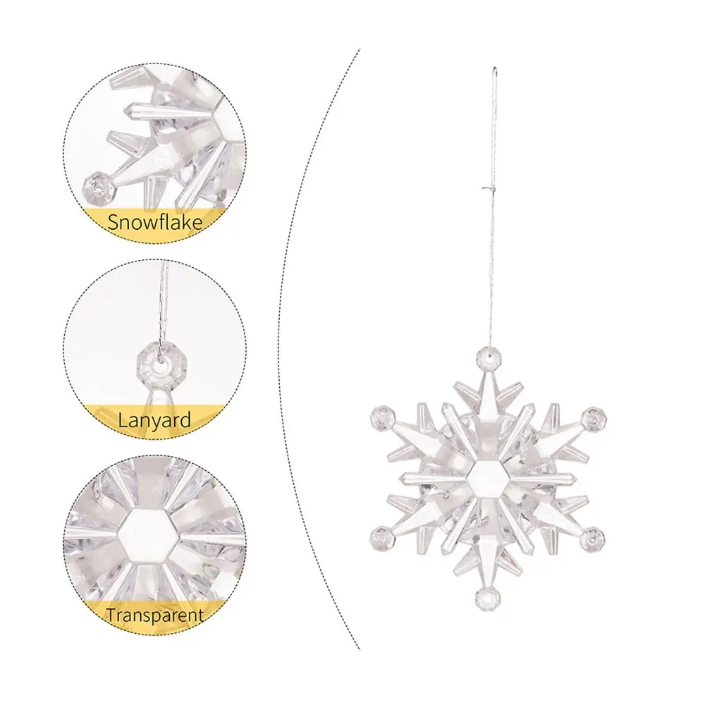 6pcs Christmas Crystal Snowflake Ornament Acrylic Transparent Snowflake for Xmas Tree Hanging Christmas Party Holiday Decoration