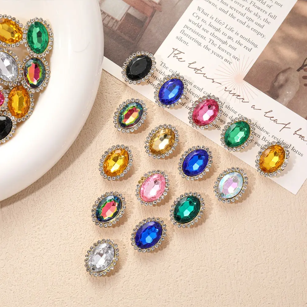 50pcs/set Mixed Colors Sew on Rhinestones Egg Shaped Crystals Glass Flatback Claw Rhinestones for DIY Jewelry Clothes Shoes Bags