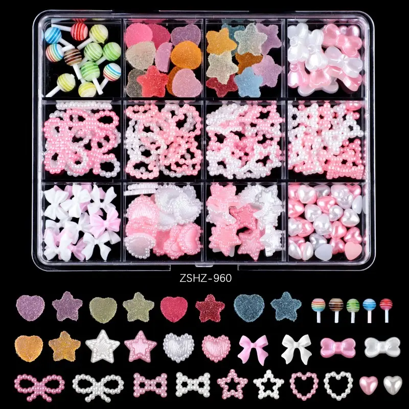 3D Resin Bow Nails Charms Set Flatback Colorful Bow Ribbon Pearl Butterfly Nail Charm for Nail Art Supplies Decoration DIY Craft
