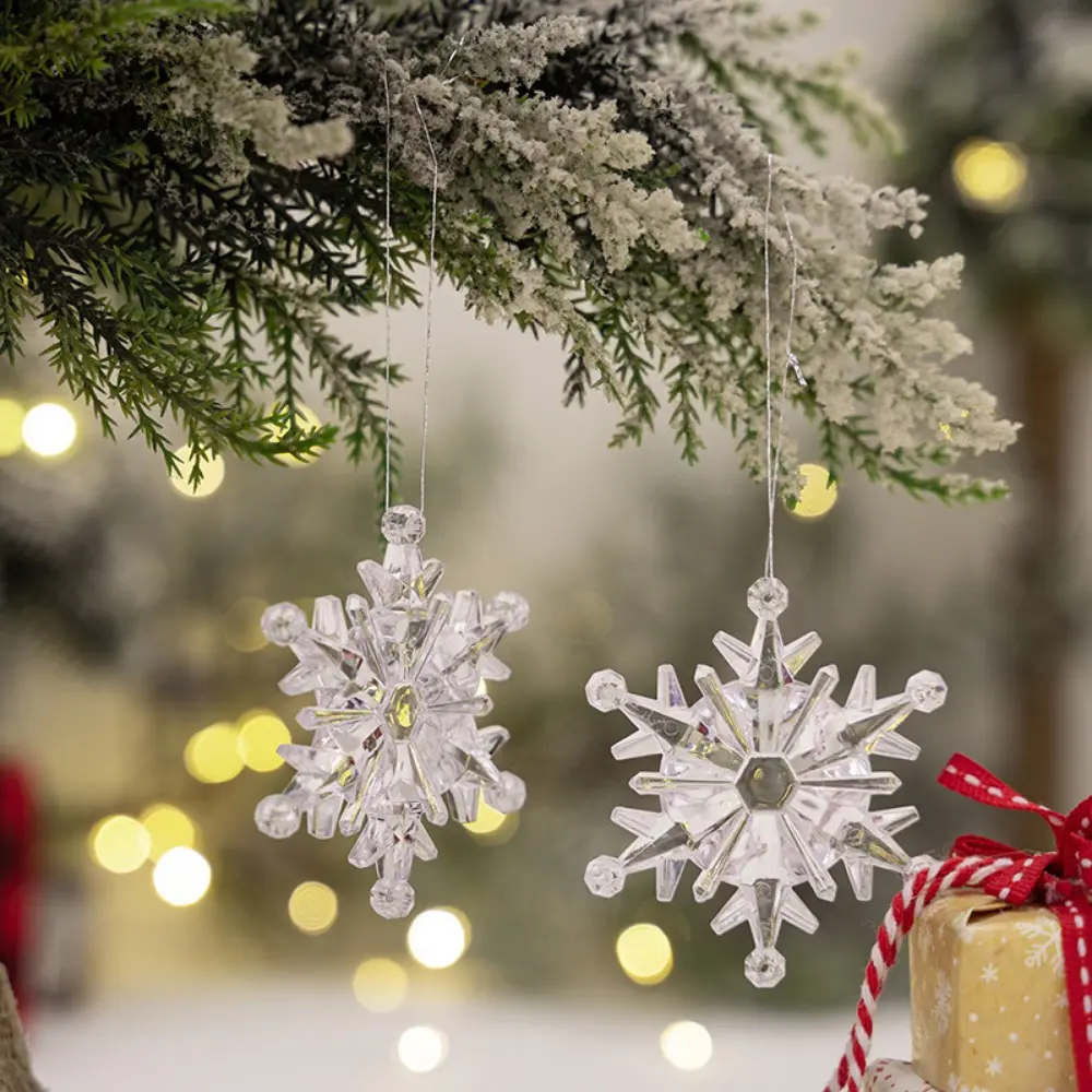 6pcs Christmas Crystal Snowflake Ornament Acrylic Transparent Snowflake for Xmas Tree Hanging Christmas Party Holiday Decoration