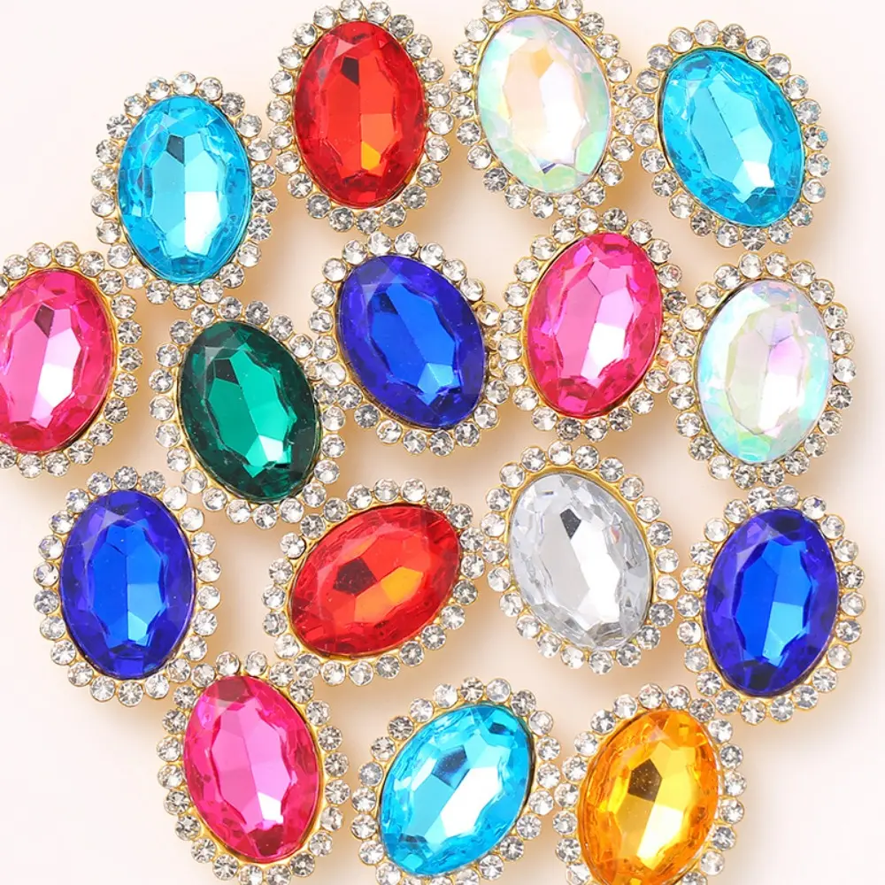 50pcs/set Mixed Colors Sew on Rhinestones Egg Shaped Crystals Glass Flatback Claw Rhinestones for DIY Jewelry Clothes Shoes Bags
