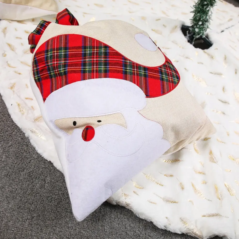 Linen Christmas Gifts Bag with Drawstring Old Man Santa Claus Treat Candy Bag Storage Reusable Xmas Gift Bag for Christmas Party