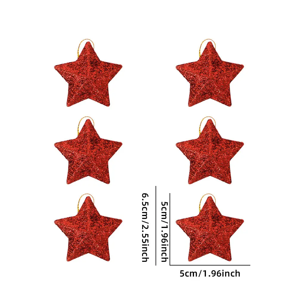6pcs Glitter Gold Silver Star Christmas Ornaments Star Embellishments Pendants for Xmas Tree Hanging Christmas Party Decorations