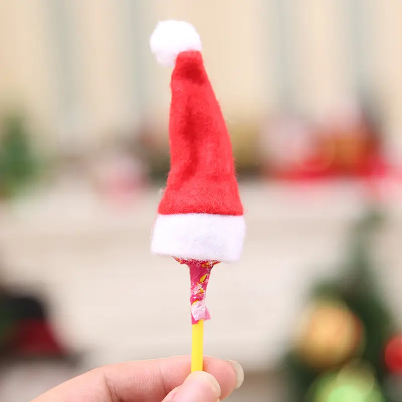 10pcs/Set Mini Christmas Lollipop Hats Santa Claus Wine Bottle Cover Hat for DIY Xmas Christmas Party Decorations Supplies 7x4cm