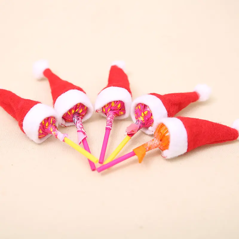 10pcs/Set Mini Christmas Lollipop Hats Santa Claus Wine Bottle Cover Hat for DIY Xmas Christmas Party Decorations Supplies 7x4cm
