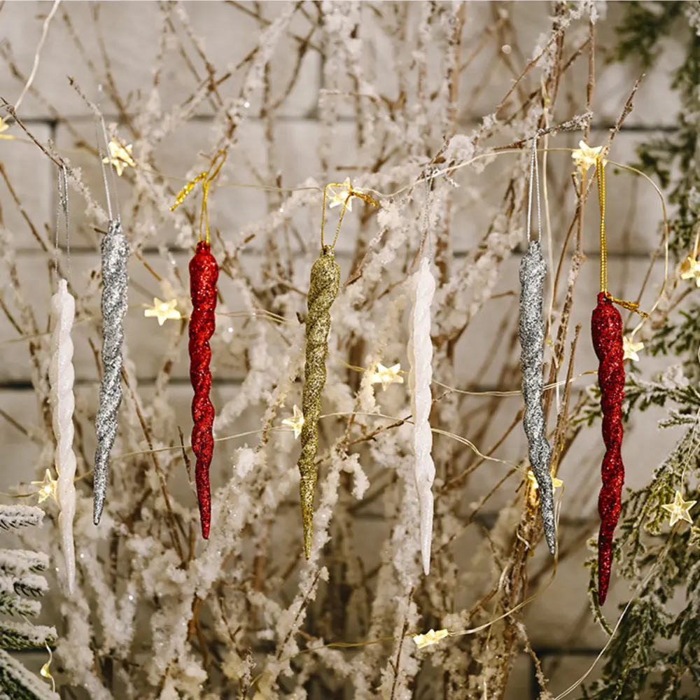 5pcs/Set Christmas Icicles Ornaments Plastic Multicolor Icicle Twisted for Xmas Tree Hanging Christmas Party Holiday Decorations