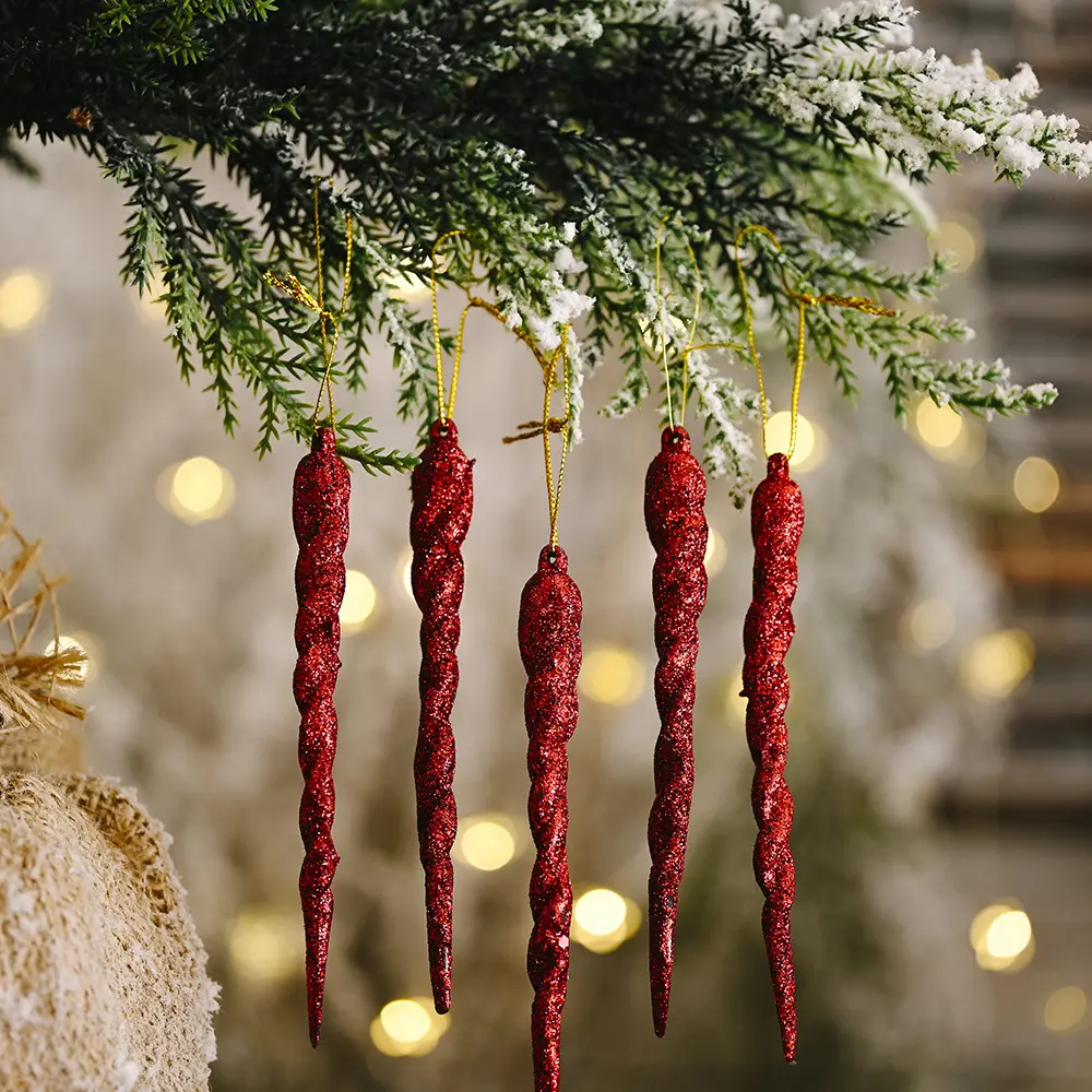 5pcs/Set Christmas Icicles Ornaments Plastic Multicolor Icicle Twisted for Xmas Tree Hanging Christmas Party Holiday Decorations