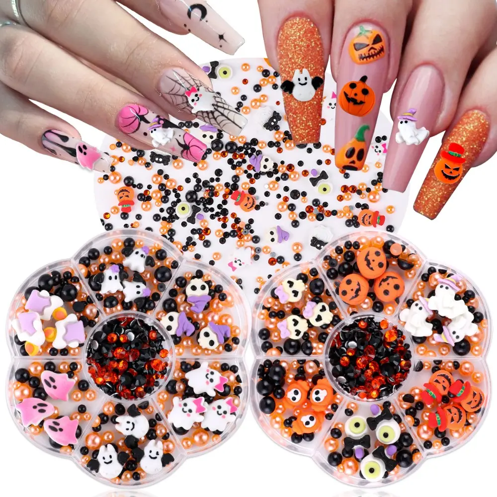Christmas and Halloween Nail Charms Resin Cartoon Snowflake Elk Ghost Pumpkin Design for Nail Art Accessories DIY Crafts Designs