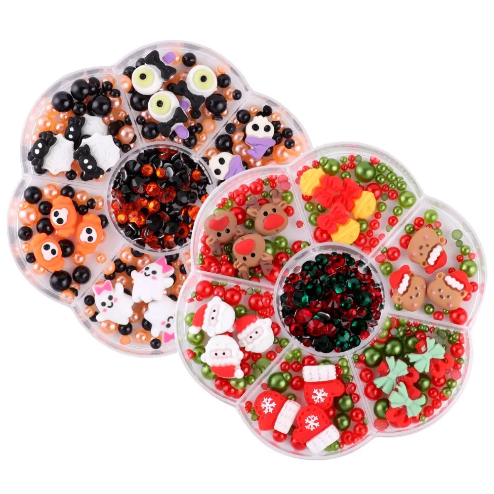 Christmas and Halloween Nail Charms Resin Cartoon Snowflake Elk Ghost Pumpkin Design for Nail Art Accessories DIY Crafts Designs
