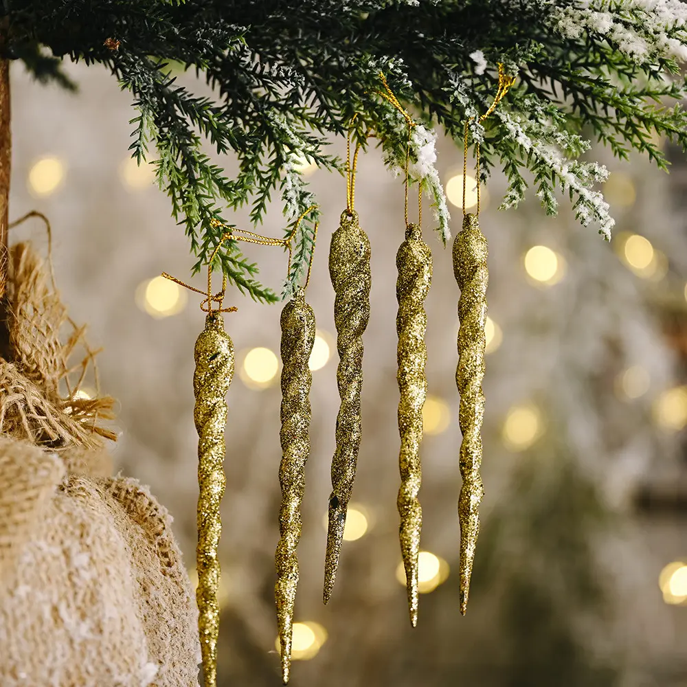 5pcs/Set Christmas Icicles Ornaments Plastic Multicolor Icicle Twisted for Xmas Tree Hanging Christmas Party Holiday Decorations