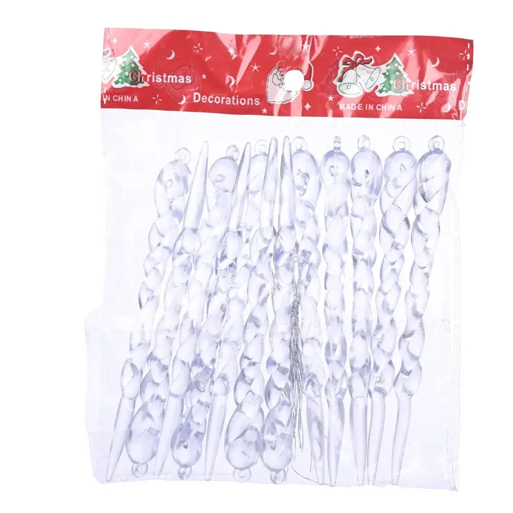 12pcs Christmas Acrylic Pendants Transparent Crystal Icicles Ornaments for Xmas Tree Hanging Christmas Party Holiday Decorations
