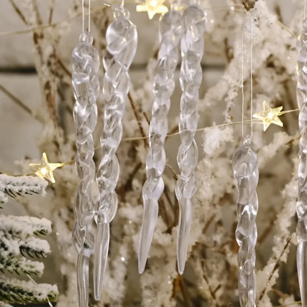 12pcs Christmas Acrylic Pendants Transparent Crystal Icicles Ornaments for Xmas Tree Hanging Christmas Party Holiday Decorations