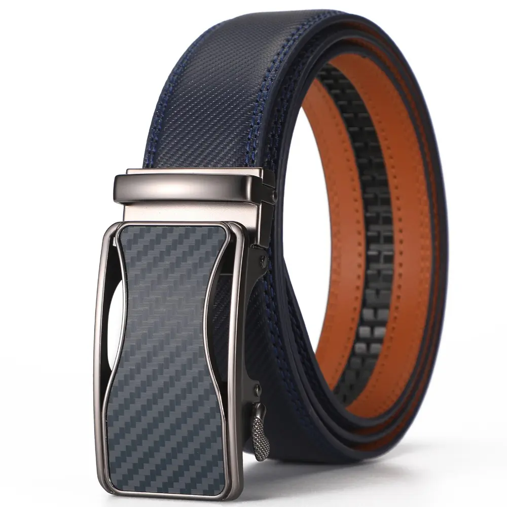 Men's Leather Belt Automatic Ratchet Buckle Slide Belt for Dress Casual 1 3/8'' Wide Trim To Fit, Gift for Him Dad Husband
