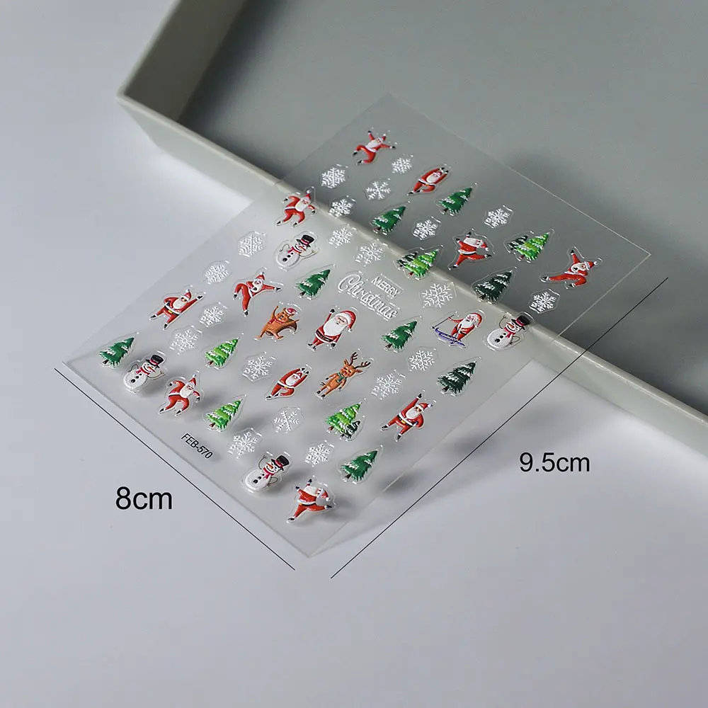 5D Embossed Christmas Nail Stickers Cartoon Snowflake Santa Claus Nail Sticker Self-Adhesive Decal for DIY Nail Art Decorations