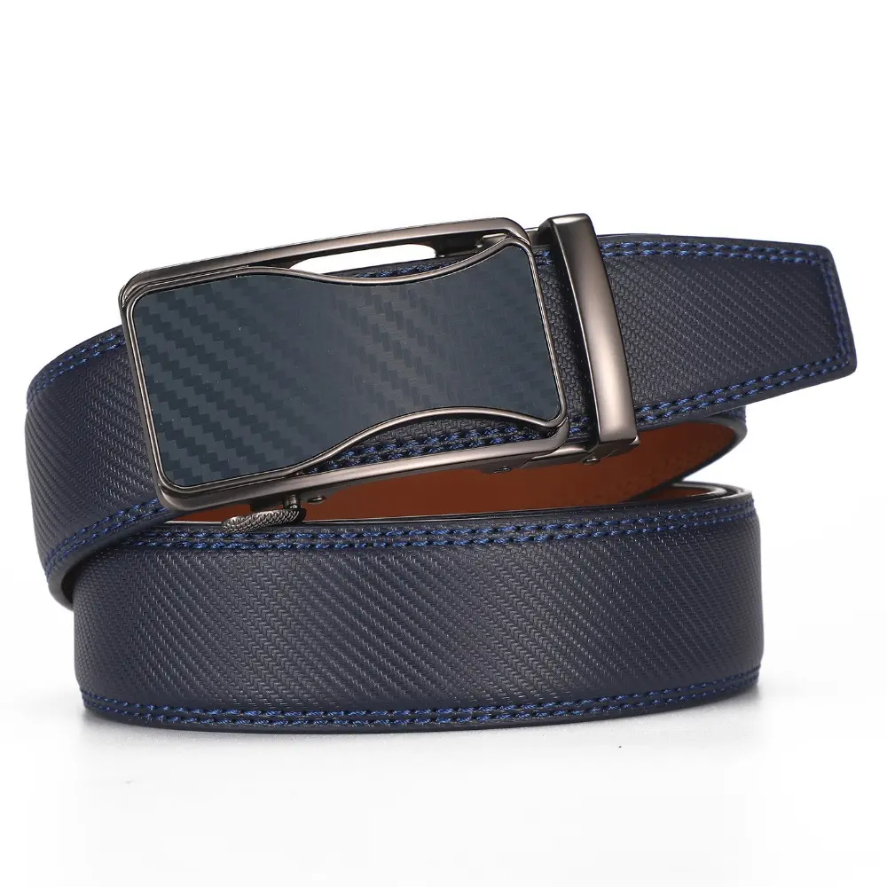 Men's Leather Belt Automatic Ratchet Buckle Slide Belt for Dress Casual 1 3/8'' Wide Trim To Fit, Gift for Him Dad Husband