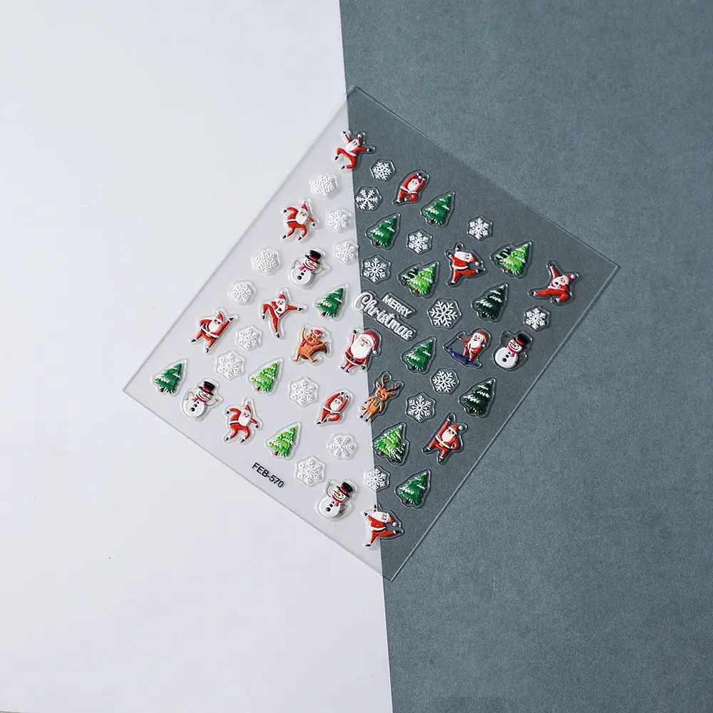 5D Embossed Christmas Nail Stickers Cartoon Snowflake Santa Claus Nail Sticker Self-Adhesive Decal for DIY Nail Art Decorations