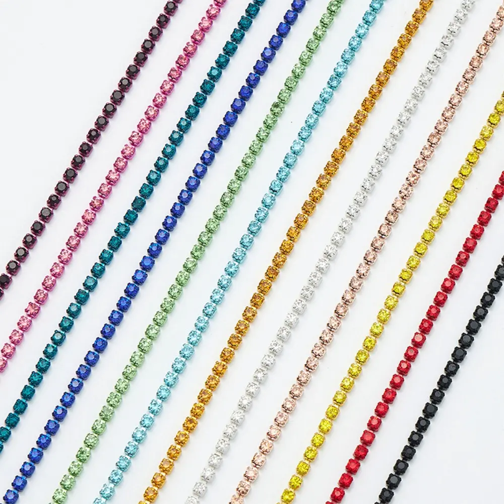 1 Yards 2/2.5/3mm Crystal Rhinestone Close Chain Trim Claw Cup Chains Trimming for Sewing Crafts DIY Clothes Shoes Bags Jewelry
